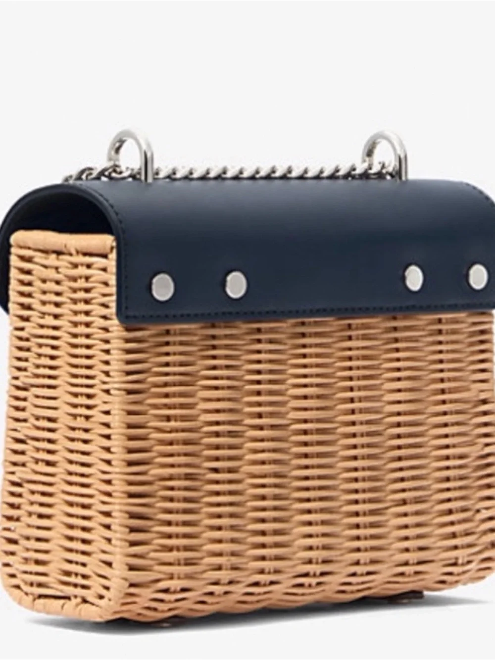 Michael Kors Navy Leather and Wicker Crossbody with Silver Chain